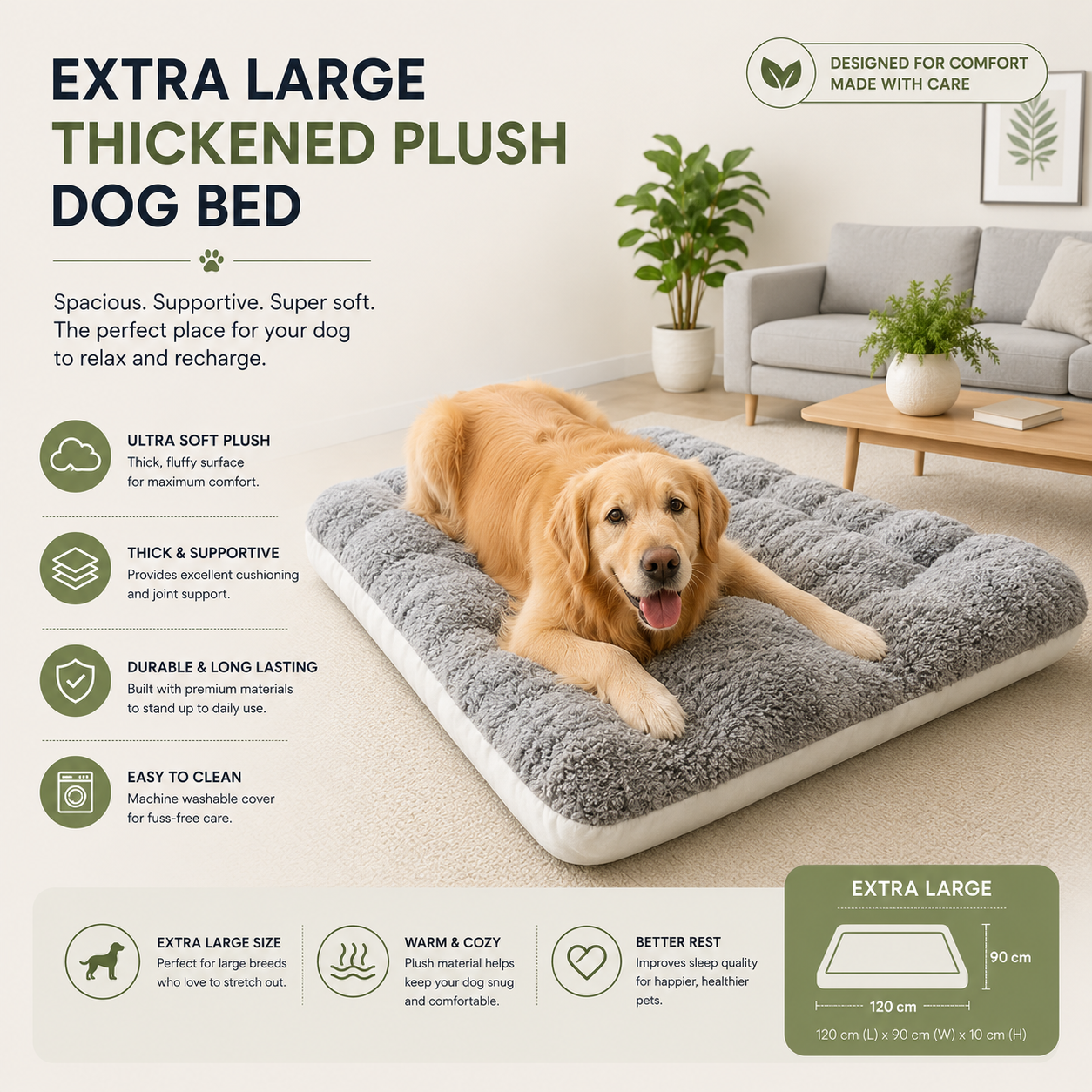 Extra Large Thickened Plush Dog Bed