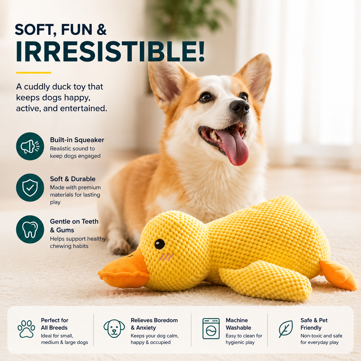 Bite Resistant Chew Toy - Yellow Duck